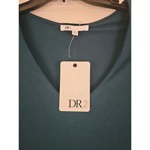 DR2~Woman Sz XL~ Dark Green Pleated Puff Satin Sleeve V-Neck Knit Top Blouse NWT - Picture 4 of 12